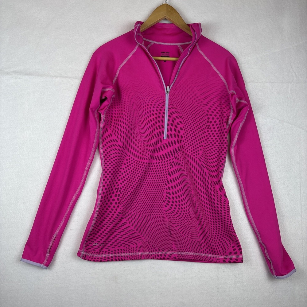 Nike Pro Dri-Fit Quarter Zip Up Neon Hot Pink, Thumb Holes, Reflective Women's M